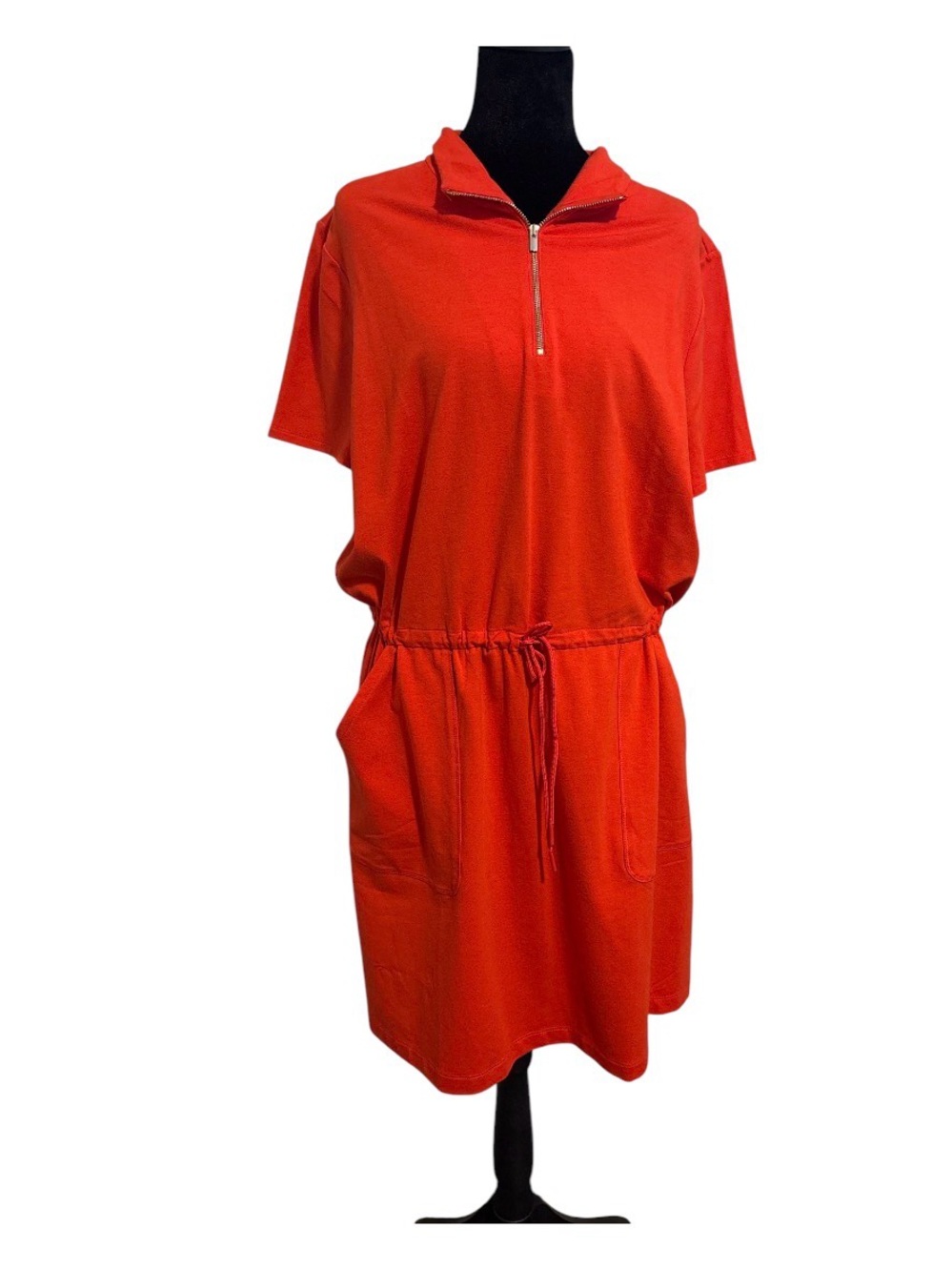 Chico’s Size 3 US XL Coral Red Zip Front Lounge Dress Plus Size Tunic Dress